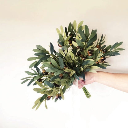 TETOU 5pcs 15" Olive Branches Stems Artificial Greenery Olive Tree Leaves Fruits Home Decor