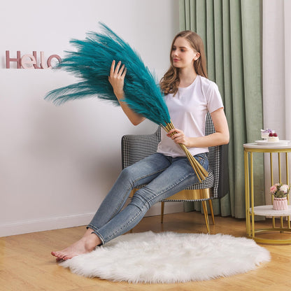 TETOU 7Pcs Faux Pampas Grass, 39.37"/100cm Tall Floral Fluffy Artificial Pampas Grass for Home Wedding Decoration - Blue