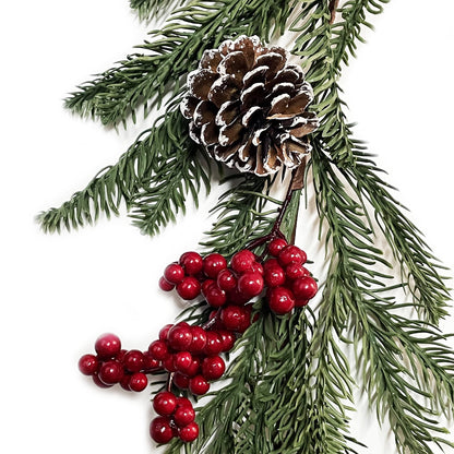 TETOU 5.9ft Christmas Artificial Norfolk Green Pine Berries Clusters Pinecones Garland Christmas Collection Home Decor