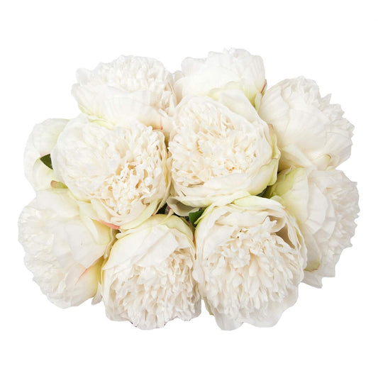 TETOU 2pack 10Heads Artificial Peony Silk Flower Fake Peony Bouquet for Wedding Party Decor - Cream White