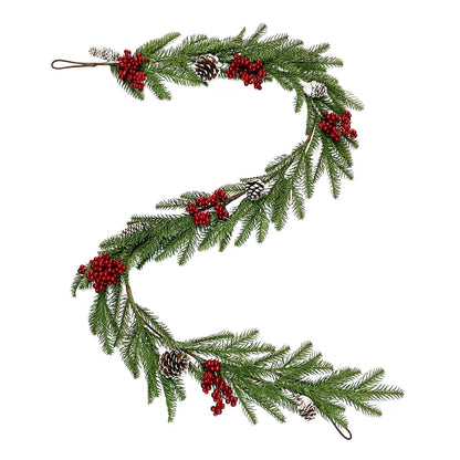 TETOU 5.9ft Christmas Artificial Norfolk Green Pine Berries Clusters Pinecones Garland Christmas Collection Home Decor