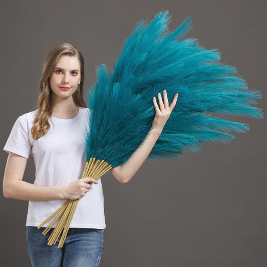 TETOU 7Pcs Faux Pampas Grass, 39.37"/100cm Tall Floral Fluffy Artificial Pampas Grass for Home Wedding Decoration - Blue