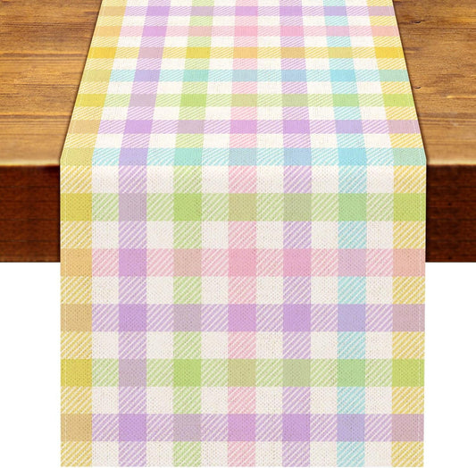 TETOU Linen Spring Easter Buffalo Check Plaid Table Runner Rustic Farmhouse Home Dining Kitchen Table Decor